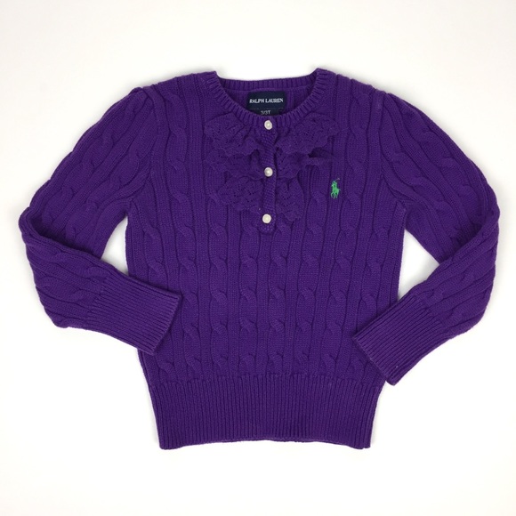 Ralph Lauren Other - Ralph Lauren Cable Knit Purple Ruffle Sweater 3T